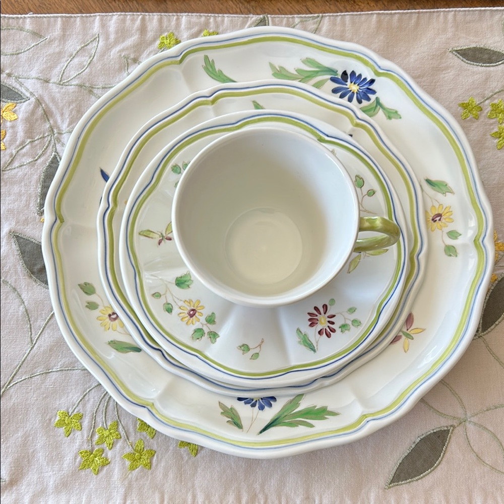 Antique 1800-1900 Longchamp Moustier Hand Painted 4 Piece Place Setting France